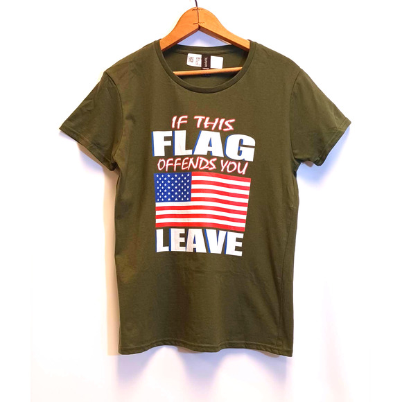 T-Shirt  Patriotic Flag Love NEW Women Medium Army Green - Picture 1 of 2